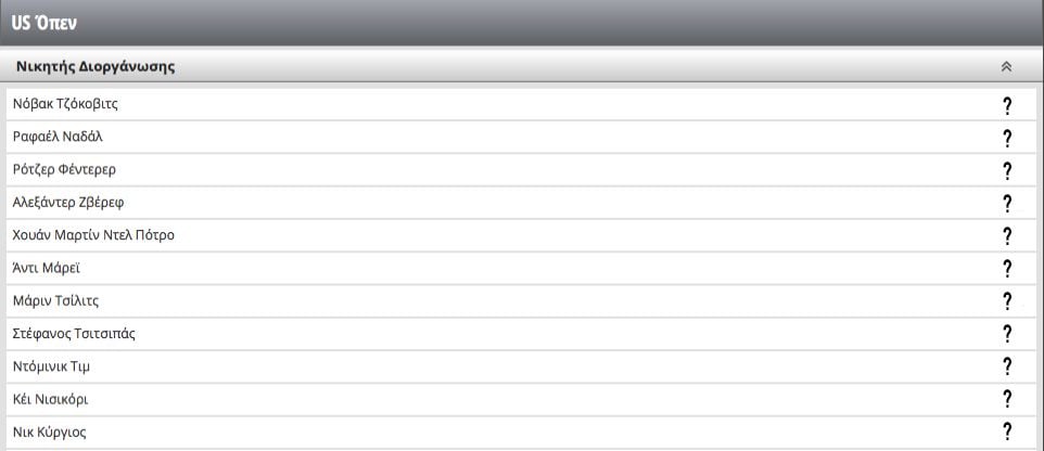 Τουρνουά τένις US Open - Αποδόσεις στοιχηματικές εταιρίες