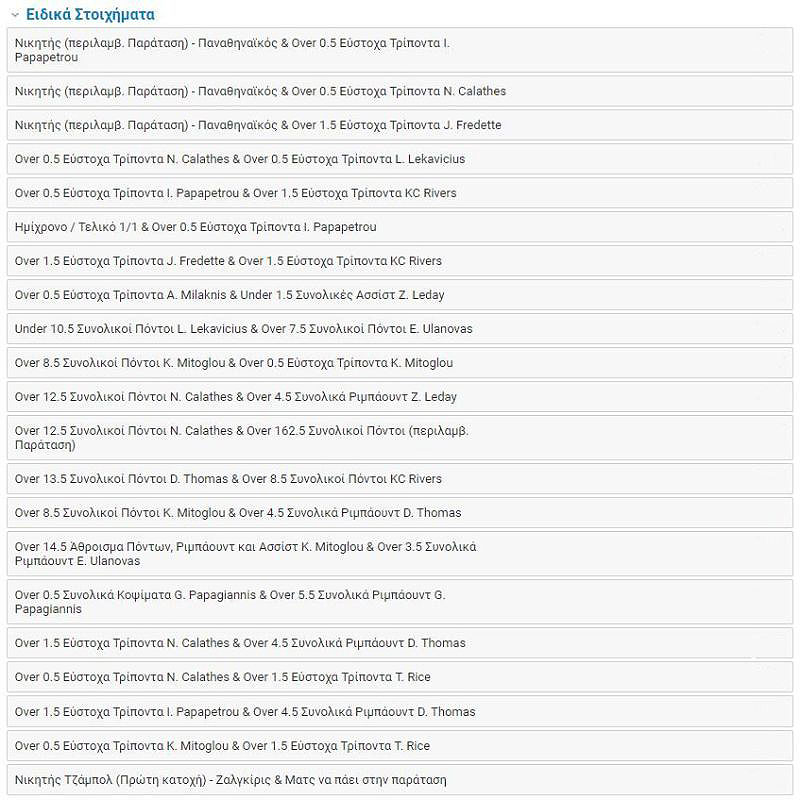 Παναθηναϊκός - Ζαλγκίρις ειδικά στοιχήματα